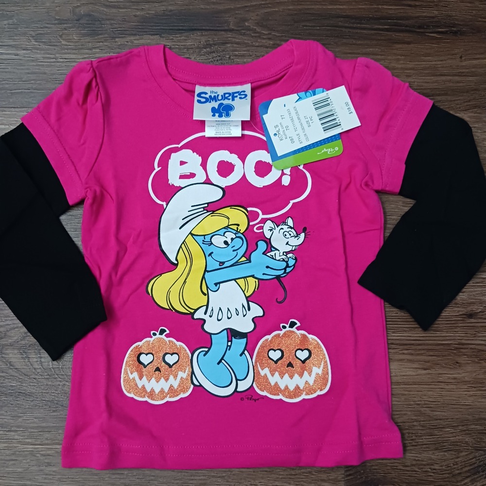 The Smurfs Smurfette Halloween Pink Black Layered Long Sleeve Shirt 2T NWT